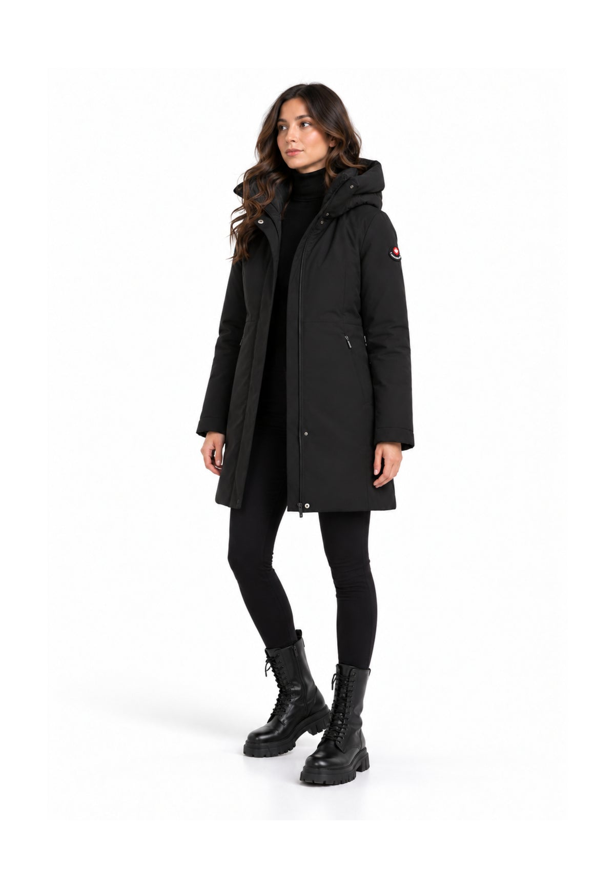 Canadiens Giubbotto nero con cappuccio a metà coscia Donna 0.313 tech/w.ne_