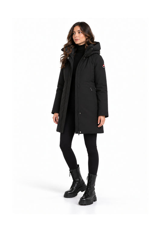 Canadiens Giubbotto nero con cappuccio a metà coscia Donna 0.313 tech/w.ne_