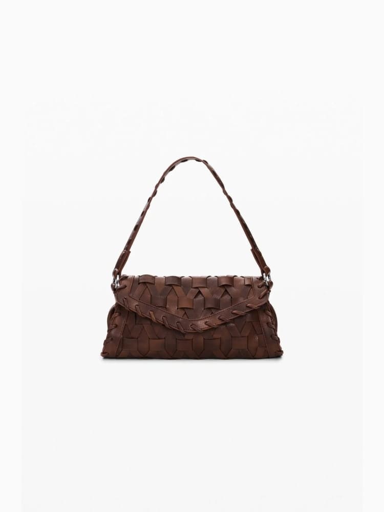 Desigual borsa a spalla con tracolla argon in ecopelle marrone intreciata