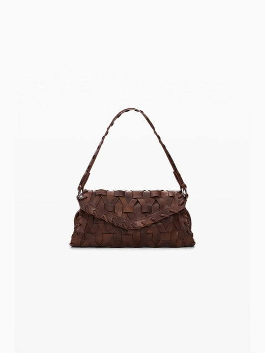 Desigual borsa a spalla con tracolla argon in ecopelle marrone intreciata