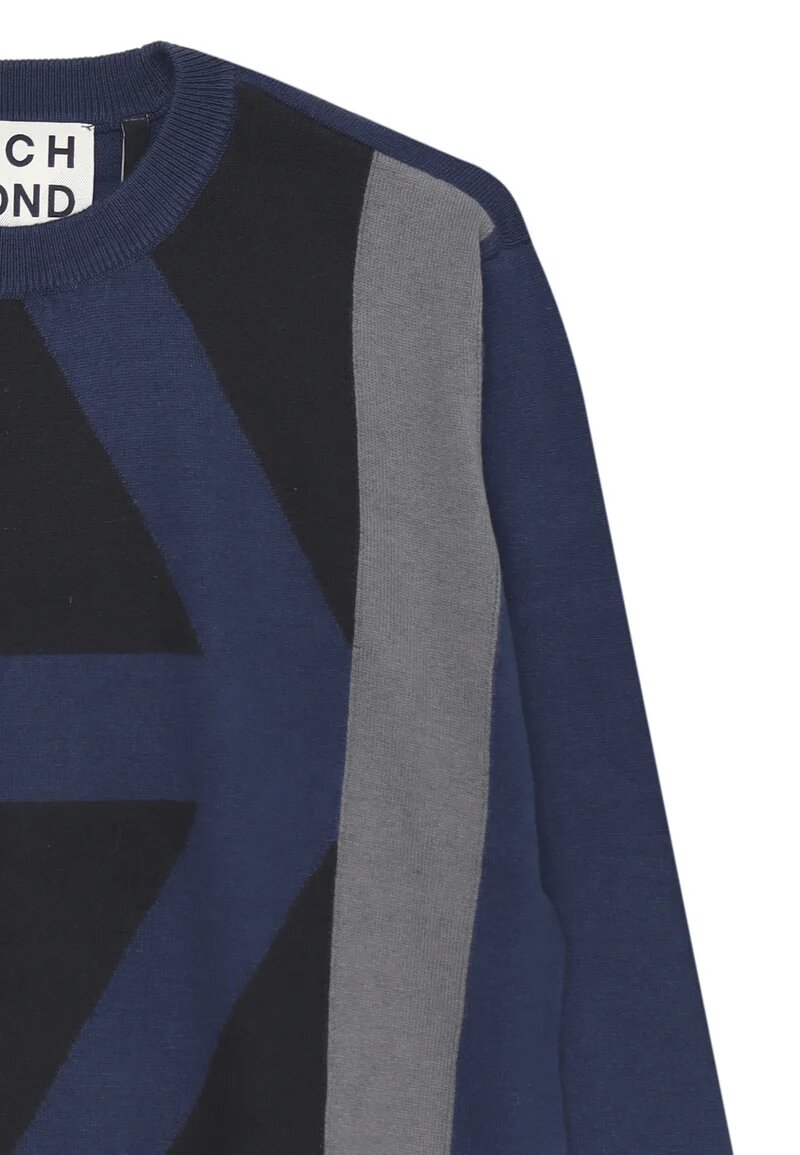 John Richmond maglione rasato uomo blu royal in cotone e lana con maxi logo - BLU | CammarataMode