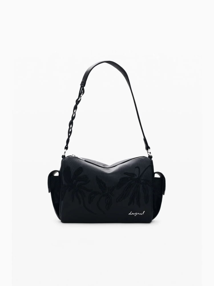 Desigual borsa a mano con tracolla mirenis habana in ecopelle nera ricamata