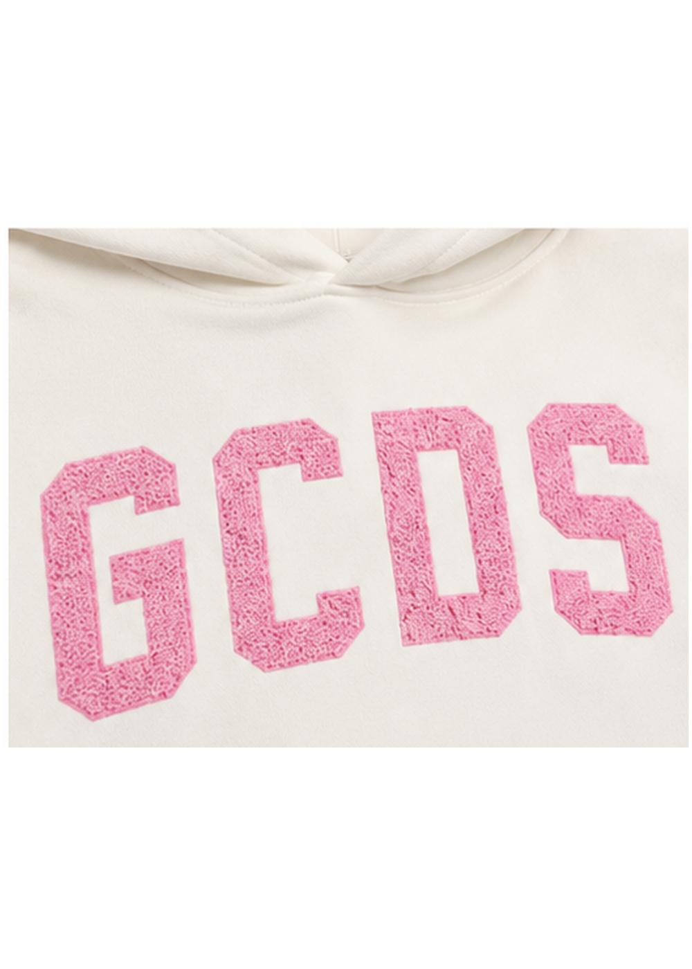 GCDS Felpa Bianca e Rosa Bambina in Cotone con Maxi Logo AI26Z0GJQE590F004 dettaglio logo