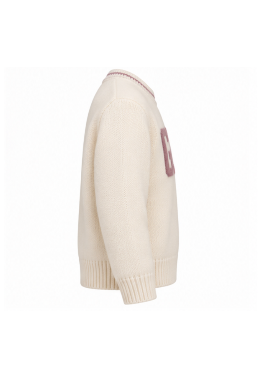 GCDS Maglia Bianca in Lana Bambina con Maxi Logo Rosa AI26C2GJQF586K347