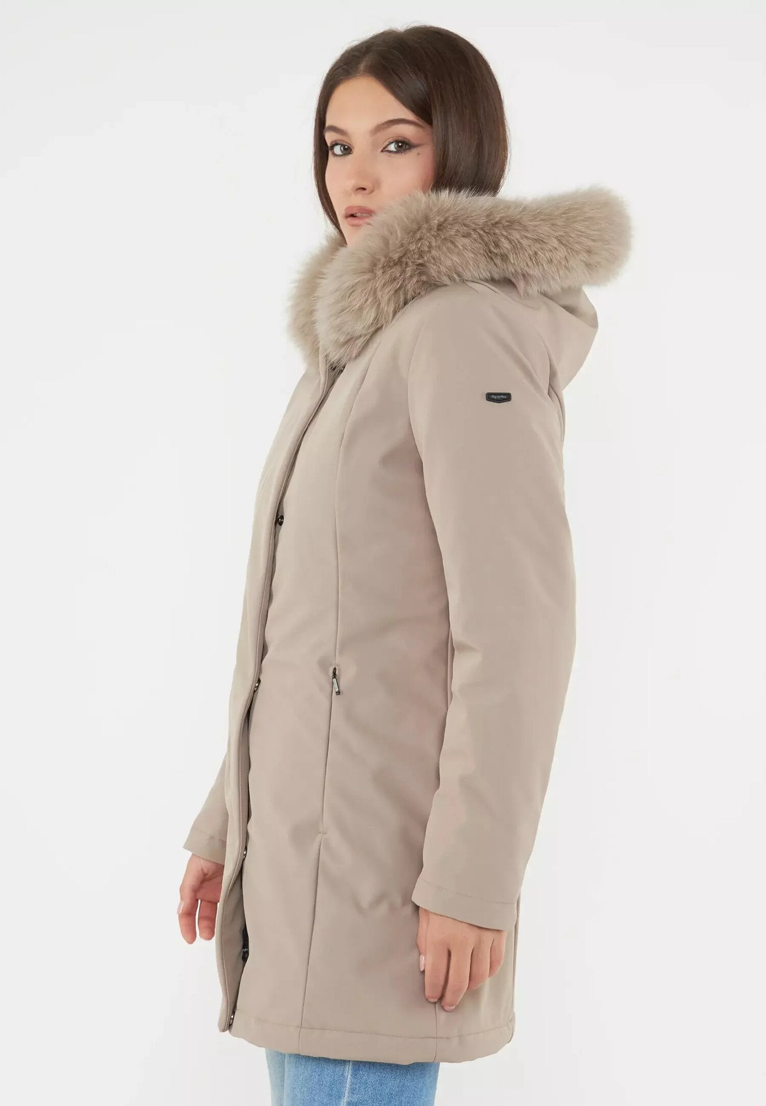 Refrigiwear Giaccone Donna Tortora In Tessuto Con Pelliccia AI 25