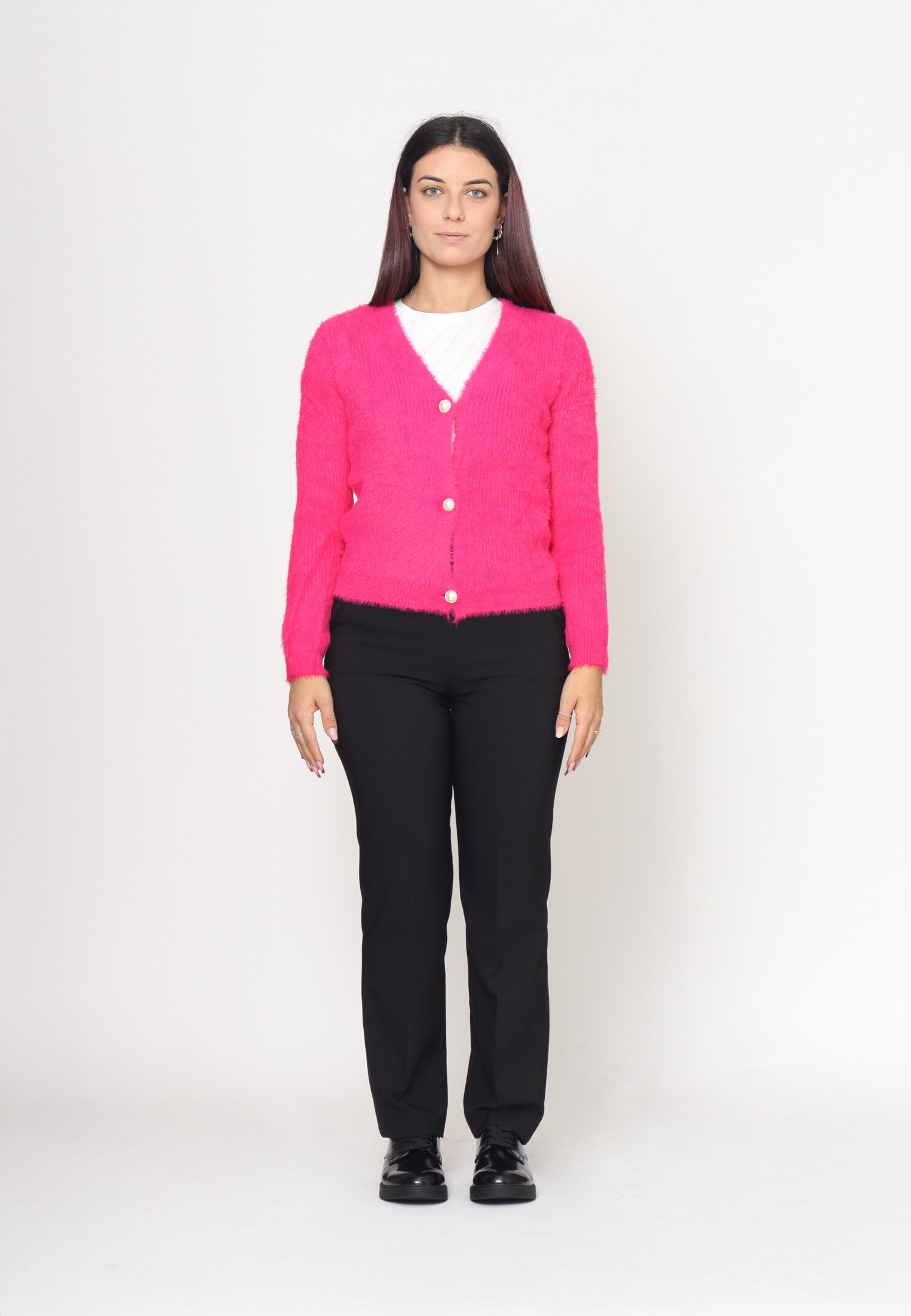 Monte Cervino Cardigan Lana Fucsia Donna In Lana Con Bottoni Elegante AI25