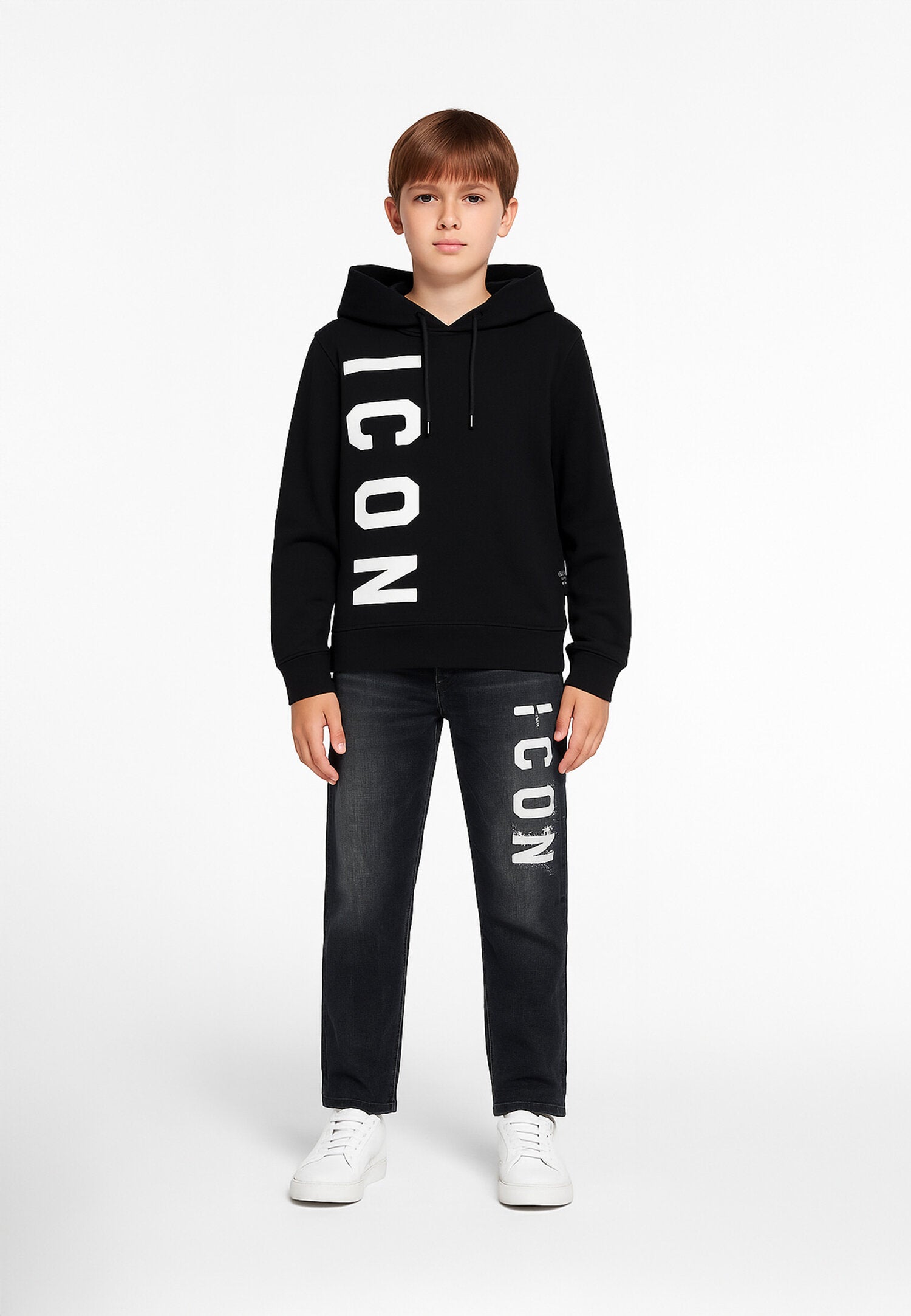 Icon Felpa Nero Bambino In Cotone Con Cappuccio Scuola AI25