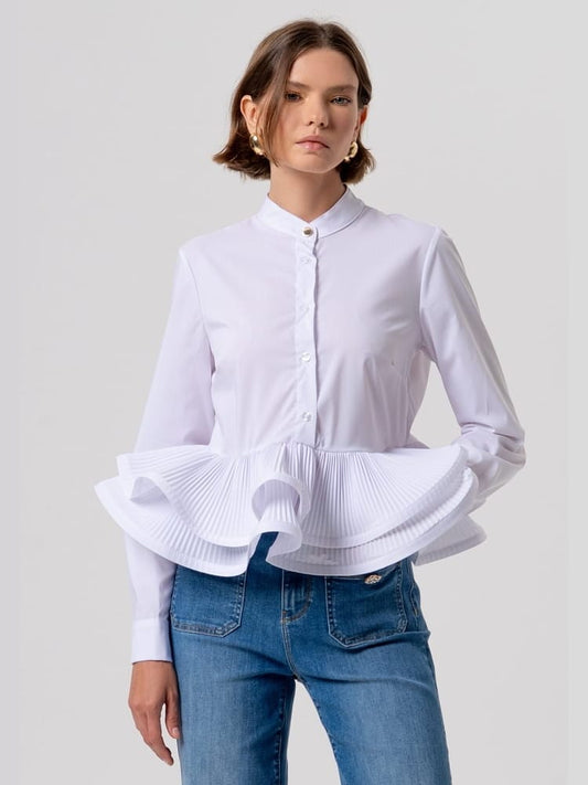 Fracomina camicia in popeline bianco con plisse' sul fondo