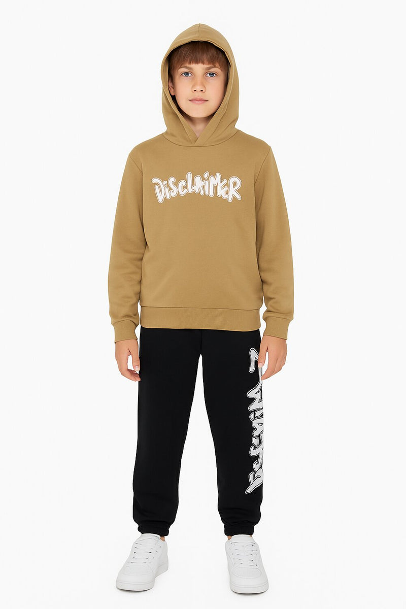 Disclaimer felpa con cappuccio bambino marrone cotone inverno logo bianco - MARRONE | CammarataMode