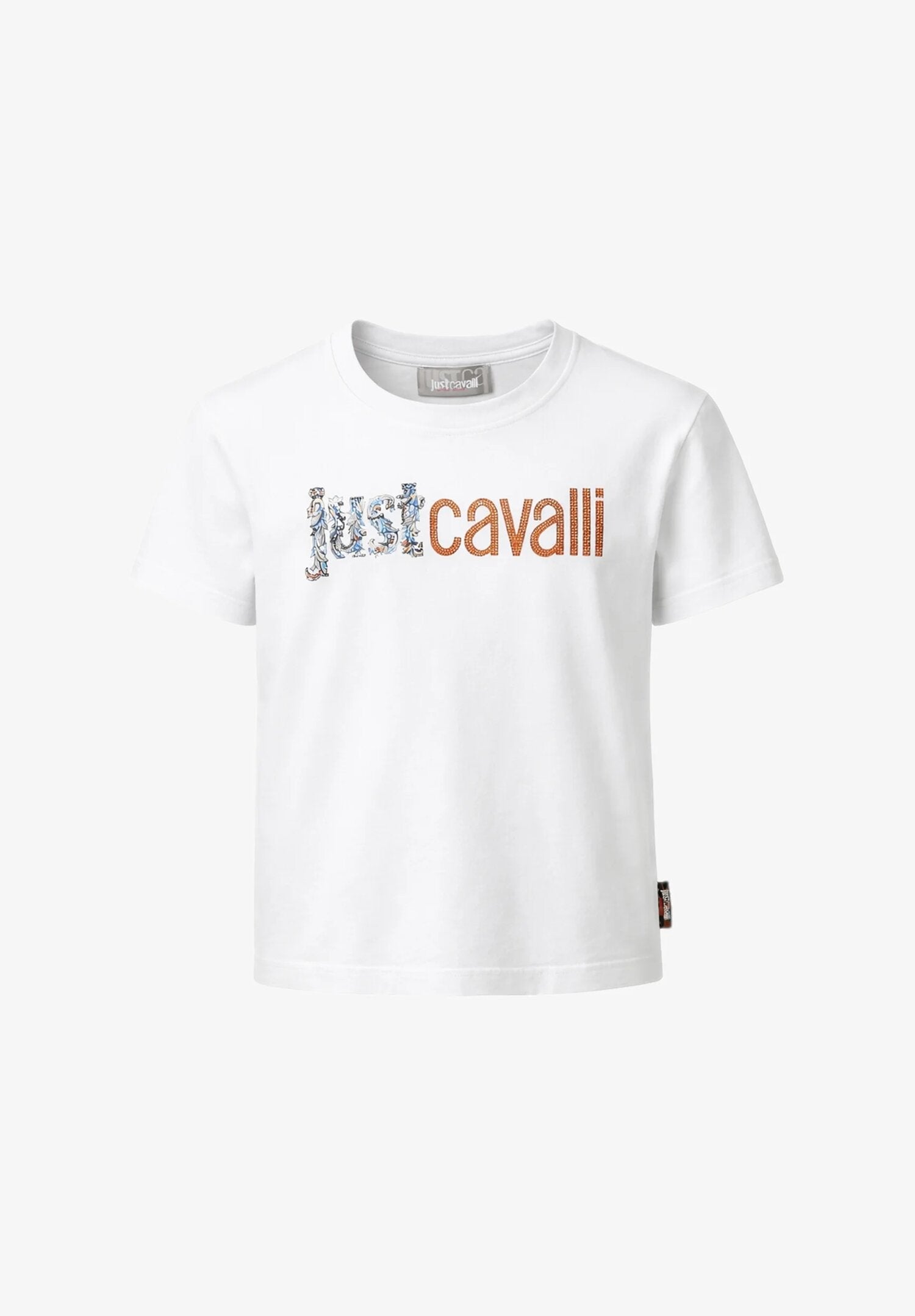 Just Cavalli t Shirt Bianca Logo Decorato Bambina Modello Crop - JPG26067TS_