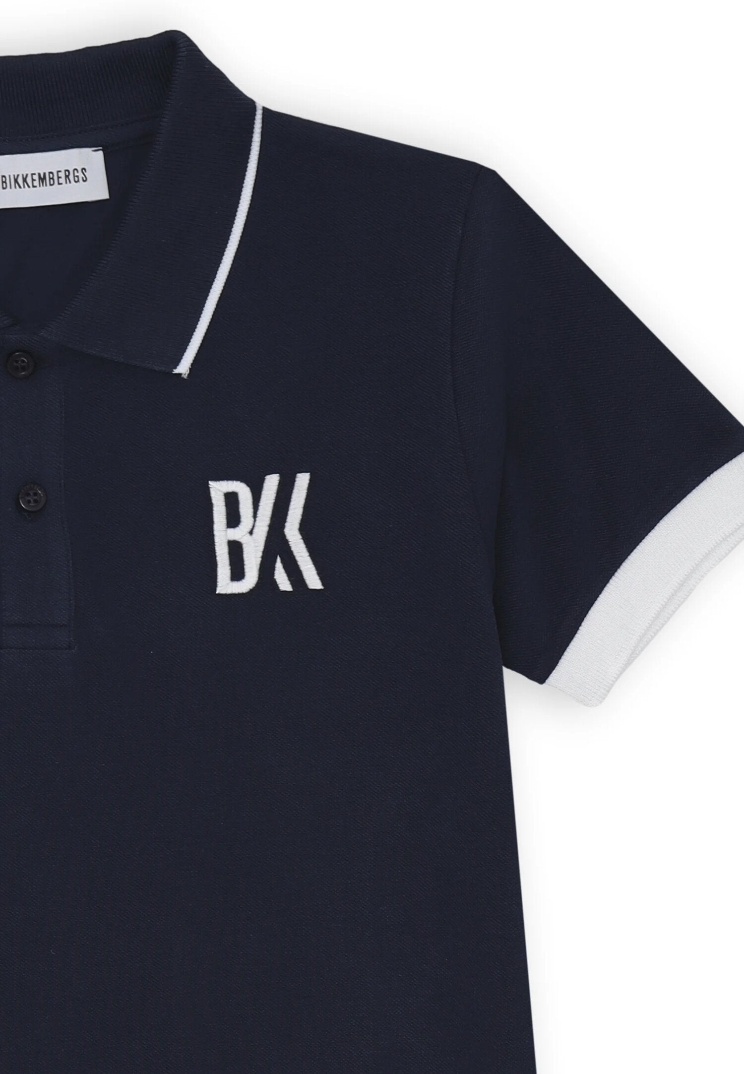 Bikkembergs polo blu bambino cotone con profili bianchi e logo BK ricamato | CammarataMode
