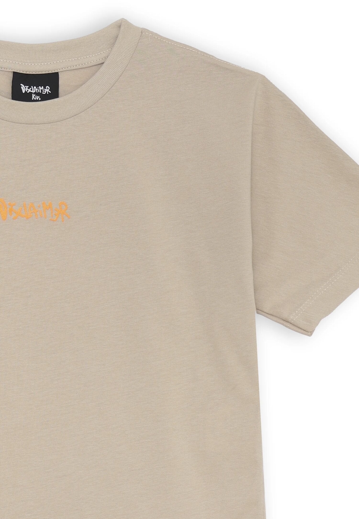 T-shirt beige Disclaimer cotone stampa graffiti ragazzo junior estate 2025 | CammarataMode
