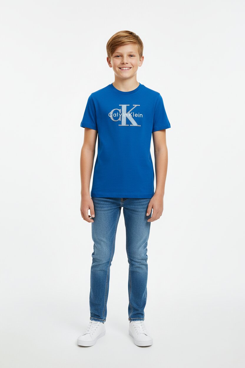 Calvin Klein Tshirt Royal Bambino In Jersey Maniche Corte Primaverile PE26