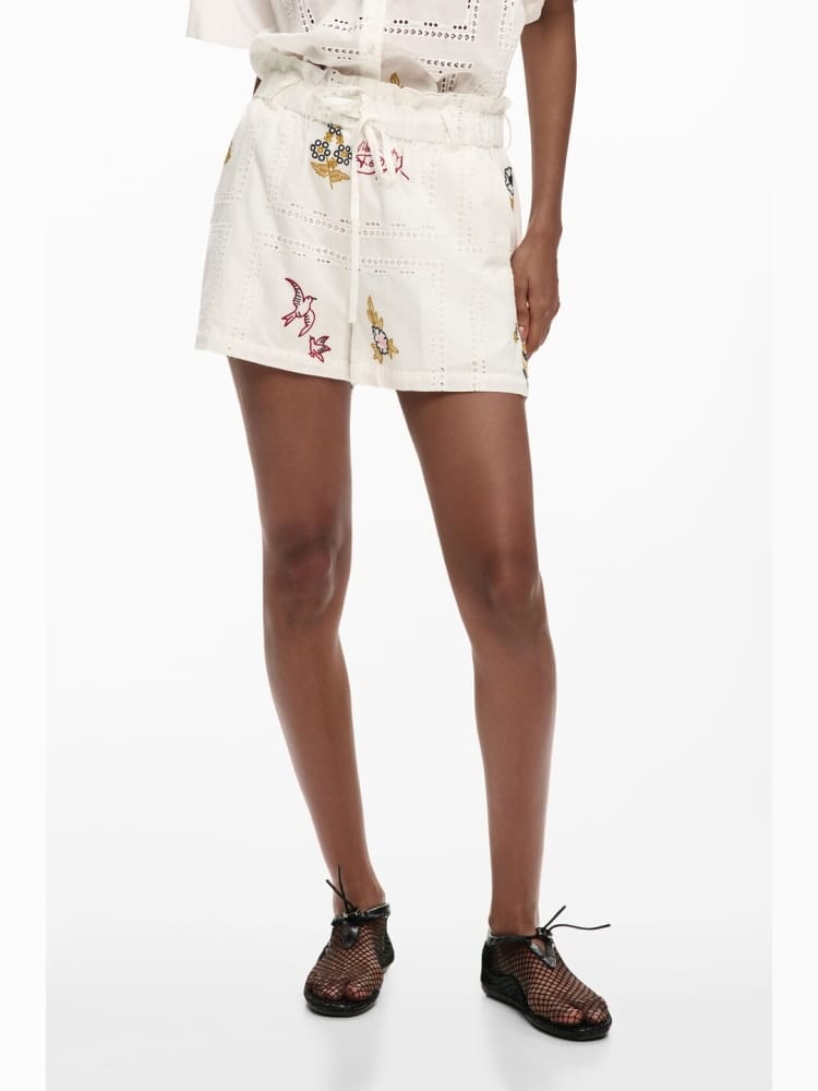 Desigual short martin bianco con ricamo