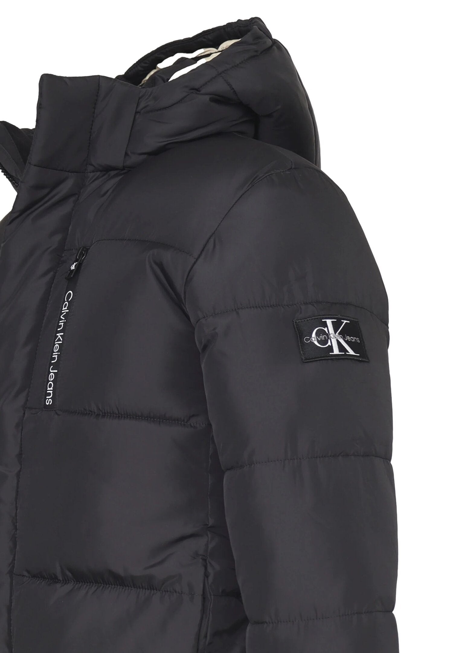 Calvin Klein Giubbotto Nero Bambino In Nylon Con Cappuccio Invernale AI25