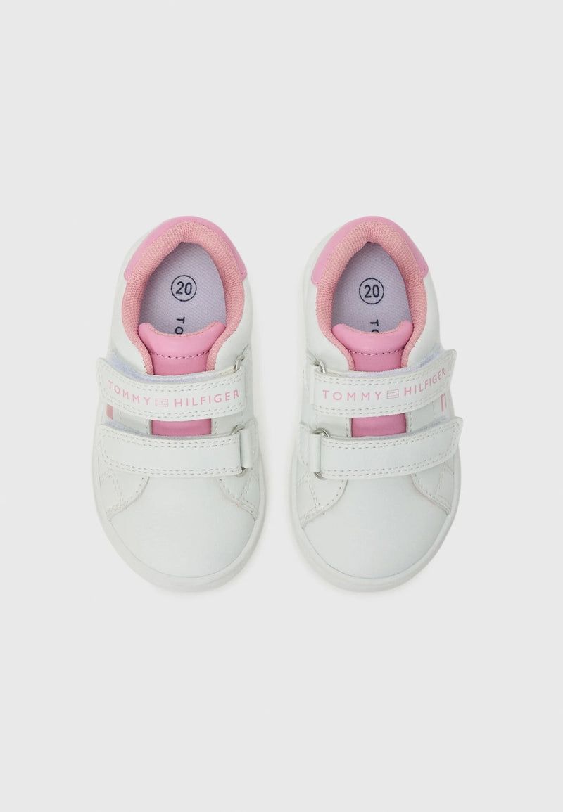 Tommy Hilfiger sneakers basse bambina bianche rosa velcro estive - BIANCO | CammarataMode