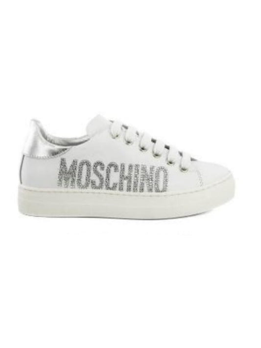 Moschino sneakers junior in pelle bianca con logo lettering strass Bambina