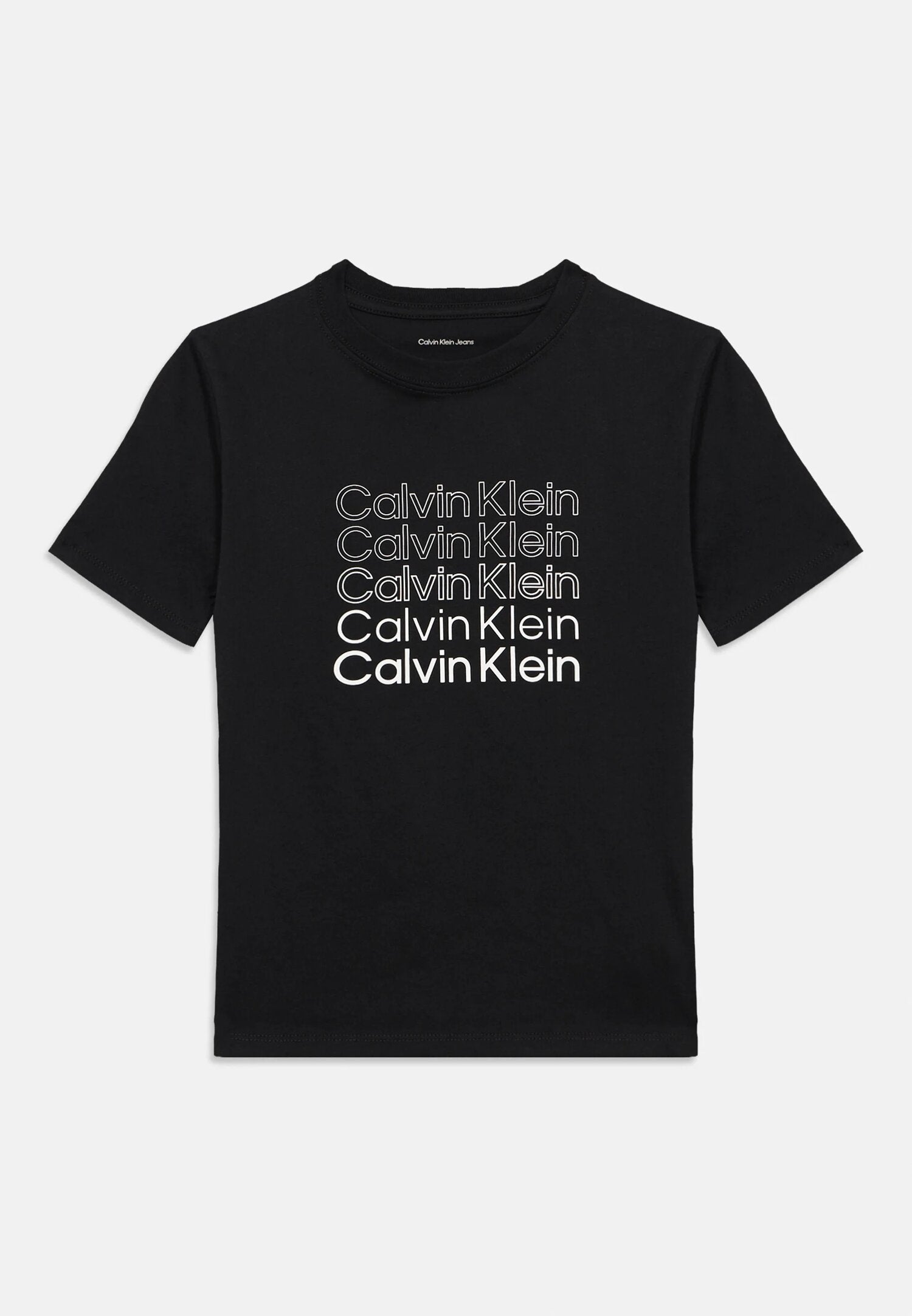 Calvin Klein Tshirt Nera Con Logo Ripetuto Bianco Bambino LVCKSJA10BBEH_