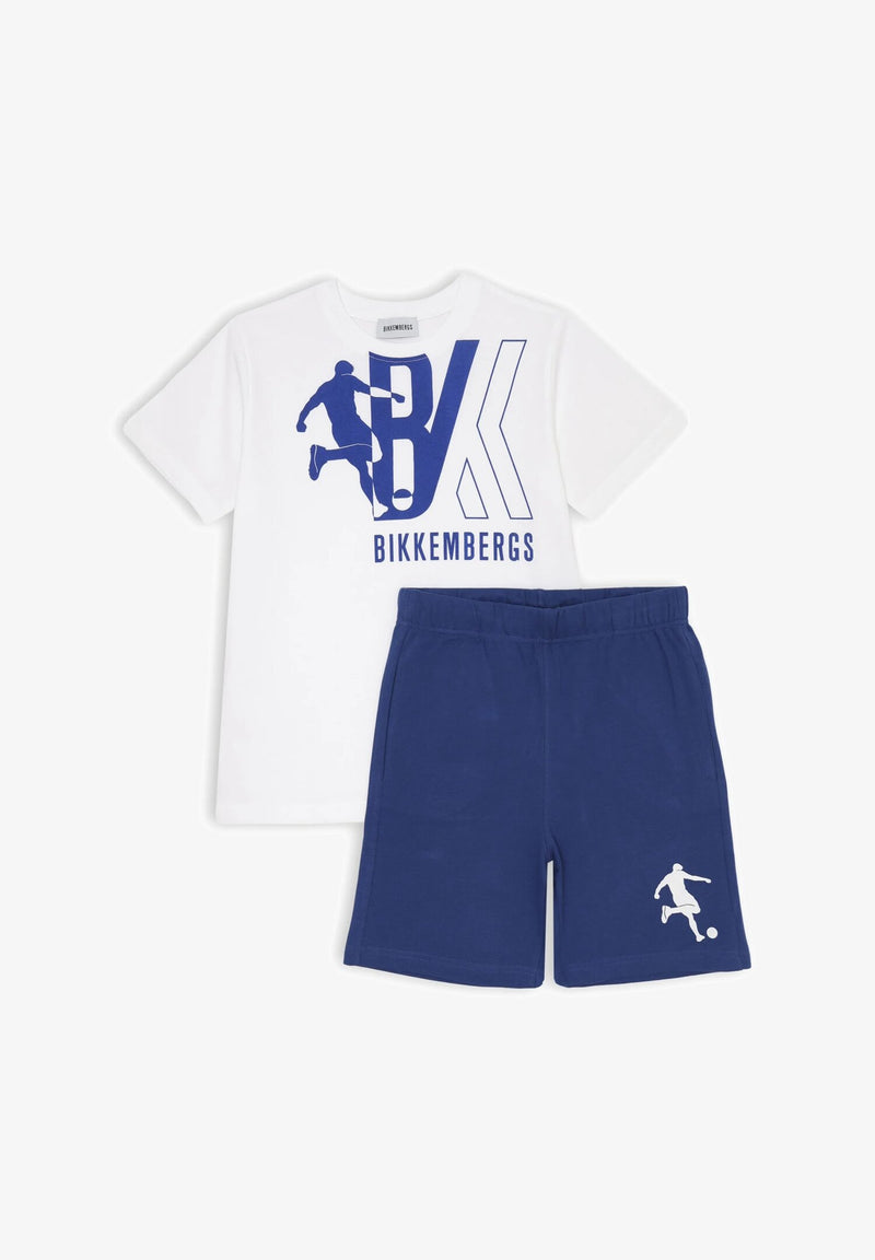 Bikkembergs set bambino t-shirt bianca stampa BK e shorts royal blue sportivi - ROYAL | CammarataMode