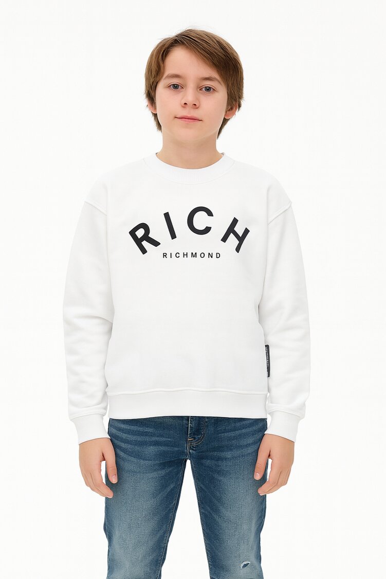John Richmond felpa bambino e ragazzo bianca cotone logo frontale | CammarataMode