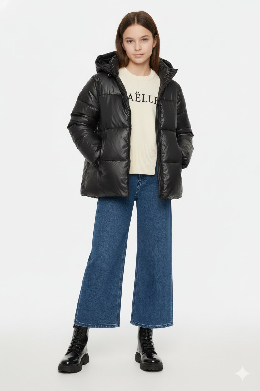 Save The Duck Giubbotto Bambina Nero In Nylon Con Cappuccio Uso Sportivo AI25