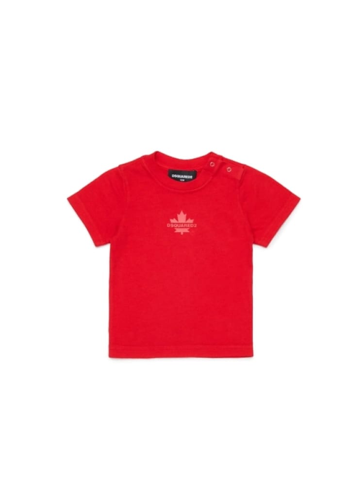 Dsquared t-shirt infant in cotone rosso con logo foglia Bambino