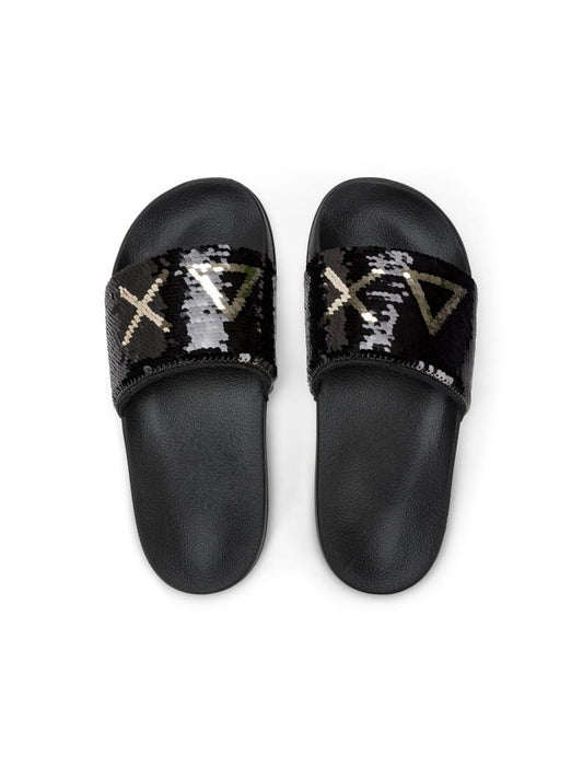 Sun68 ciabatte nera donna logo con paillettes multicolor