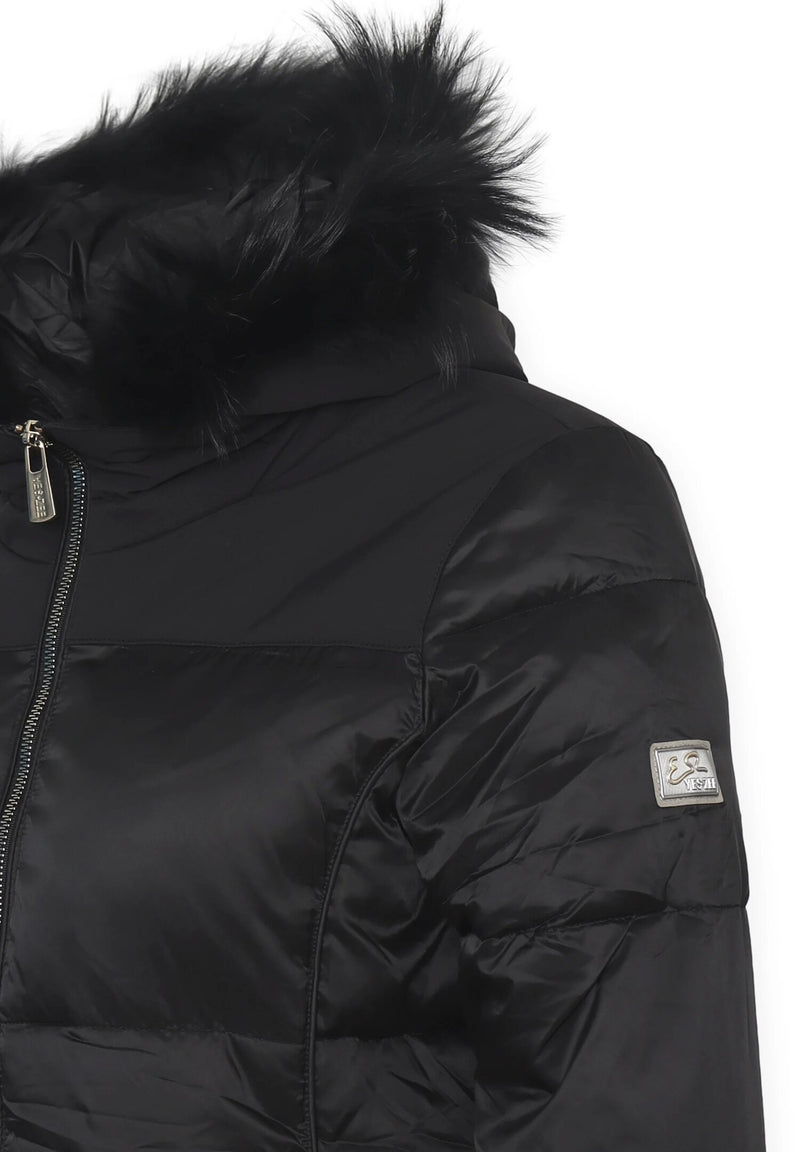 Black down jacket with fur for girls 6-16 years - Yess Zee Essenza - BLACK | CammarataMode