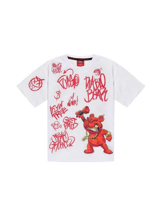 Sprayground t-shirt kids/junior in cotone bianco con stampa orso murales