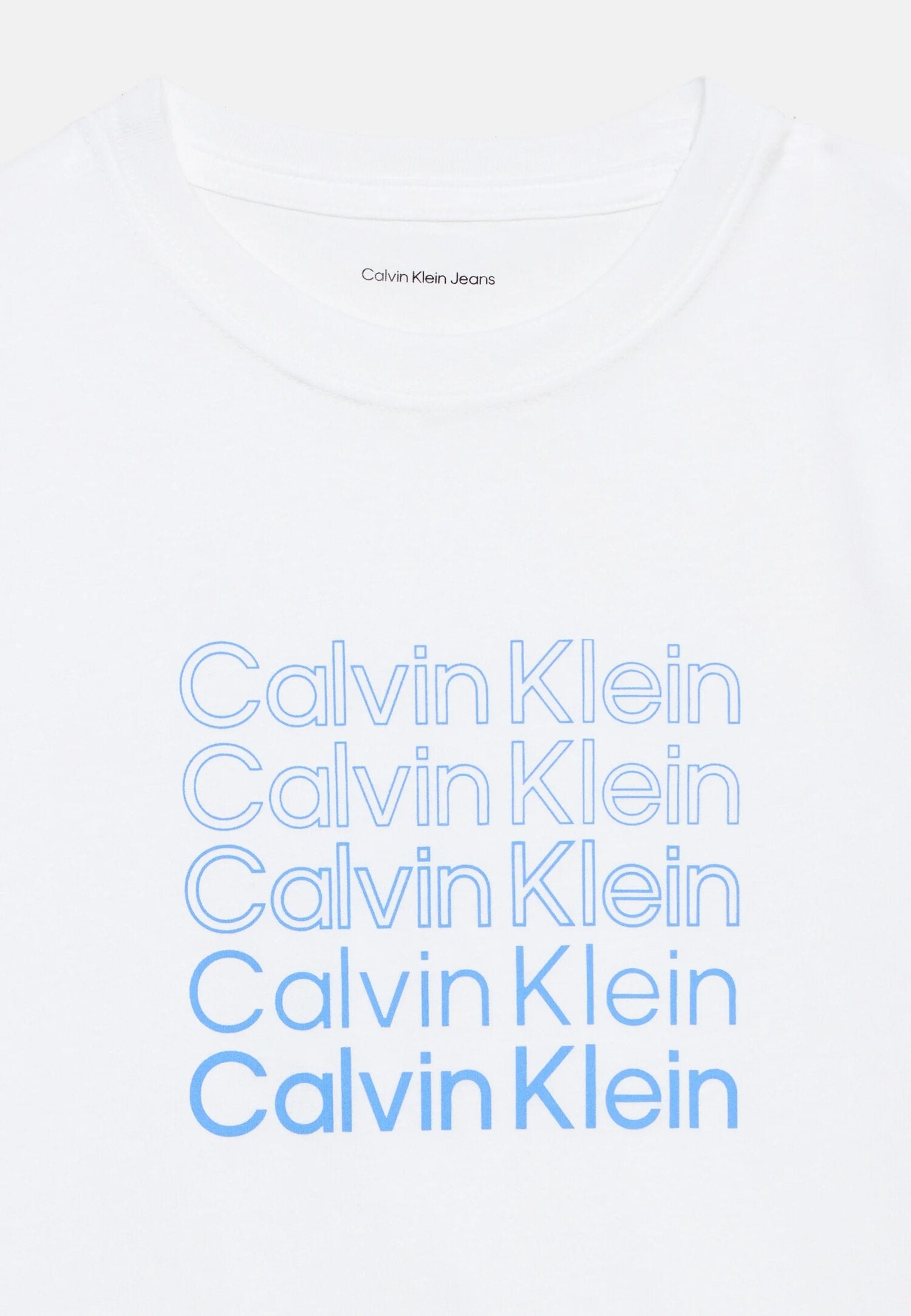 Calvin Klein Tshirt Bianca Con Logo Ripetuto Azzurro Bambino LVCKSJA10BYAF_