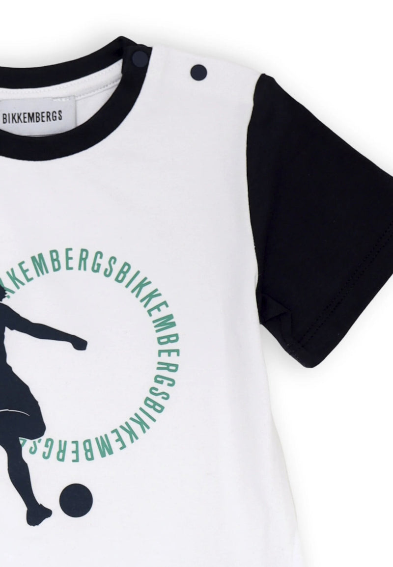 Bikkembergs set bambino t-shirt bianca e shorts blu cotone con stampa sportiva - BLU | CammarataMode