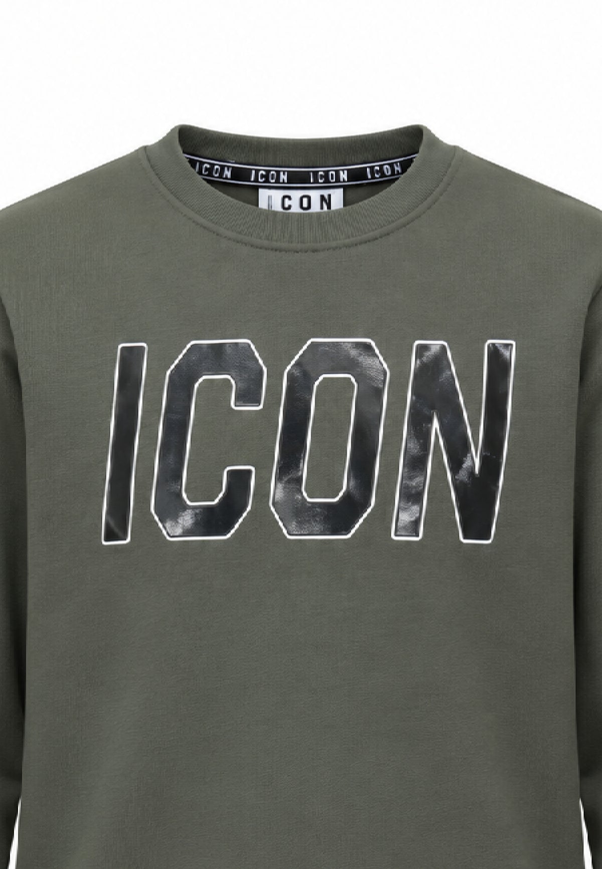 ICON FELPA verde girocollo con maxi logo in ecopelle Bambini e ragazzi ibsw001356.ver_