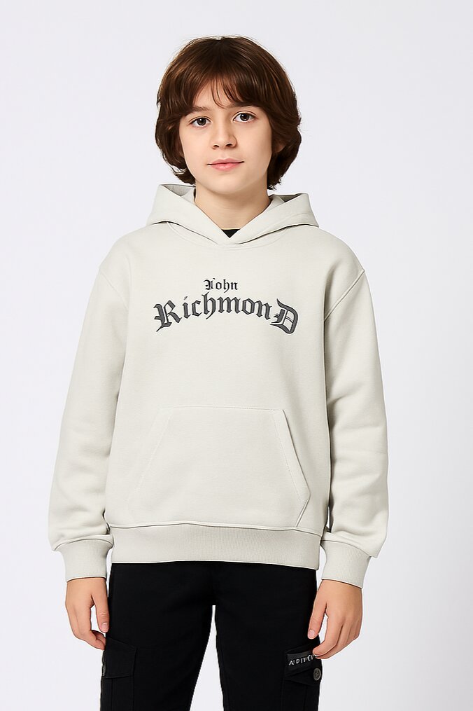 John Richmond Felpa Grigio Bambino In Cotone Con Cappuccio Scuola AI25