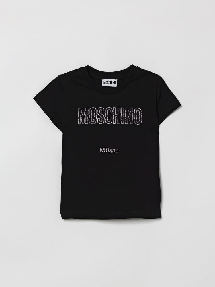 Moschino t-shirt kids/junior in cotone nero con logo strass Bambina