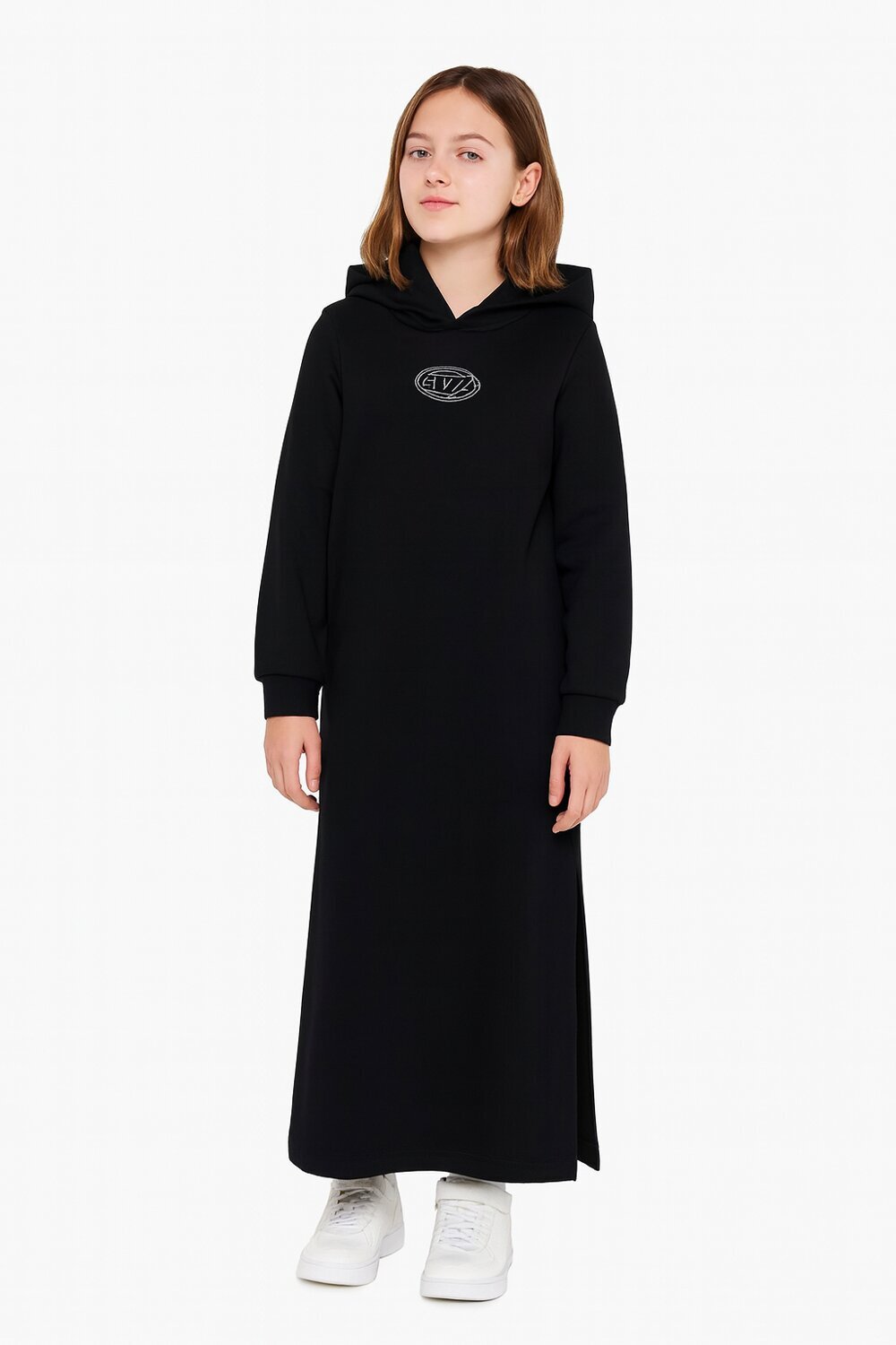 Diesel vestito lungo bambina ragazza nero con cappuccio logo ricamato