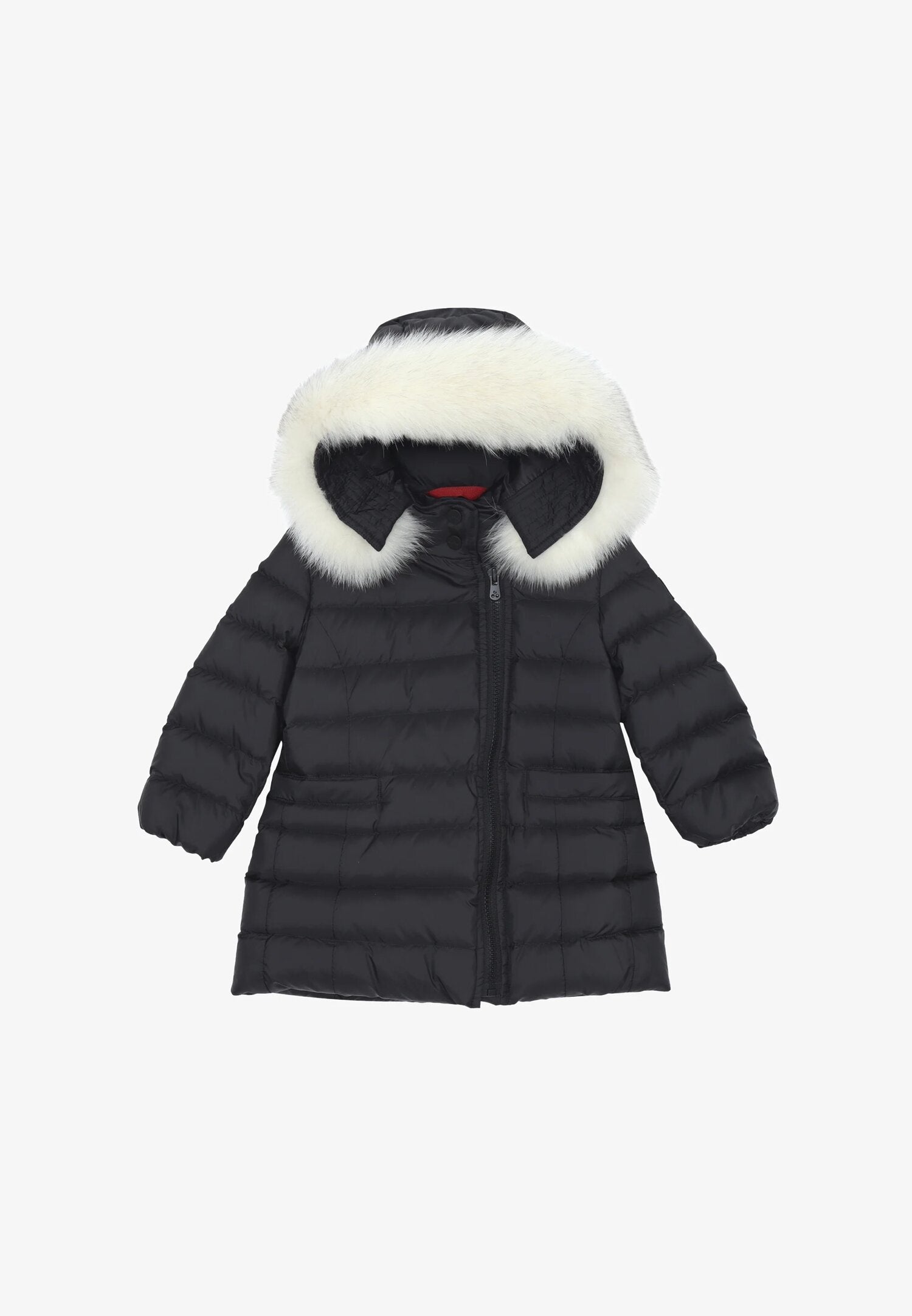Peuterey piumino lungo neonata nero con cappuccio e bordo pelliccia