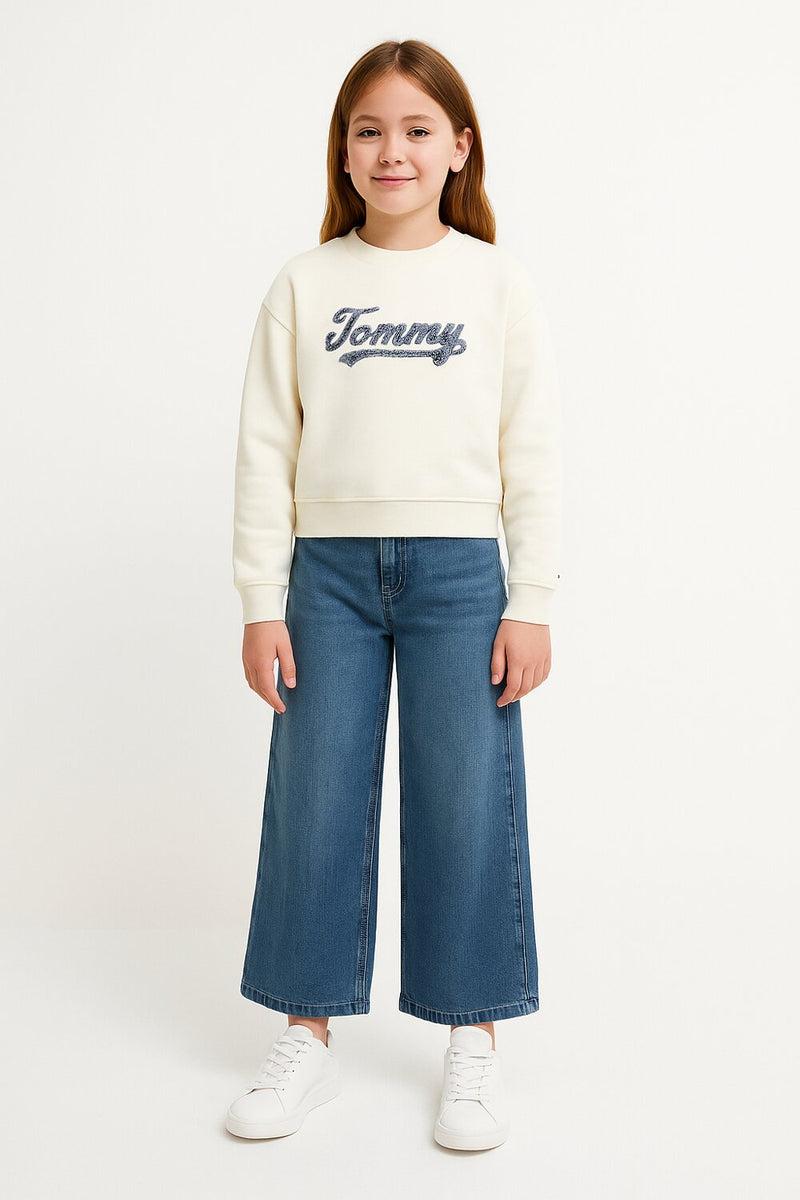 Tommy Hilfiger Felpa Script con Paillettes da Bambina - PANNA | CammarataMode