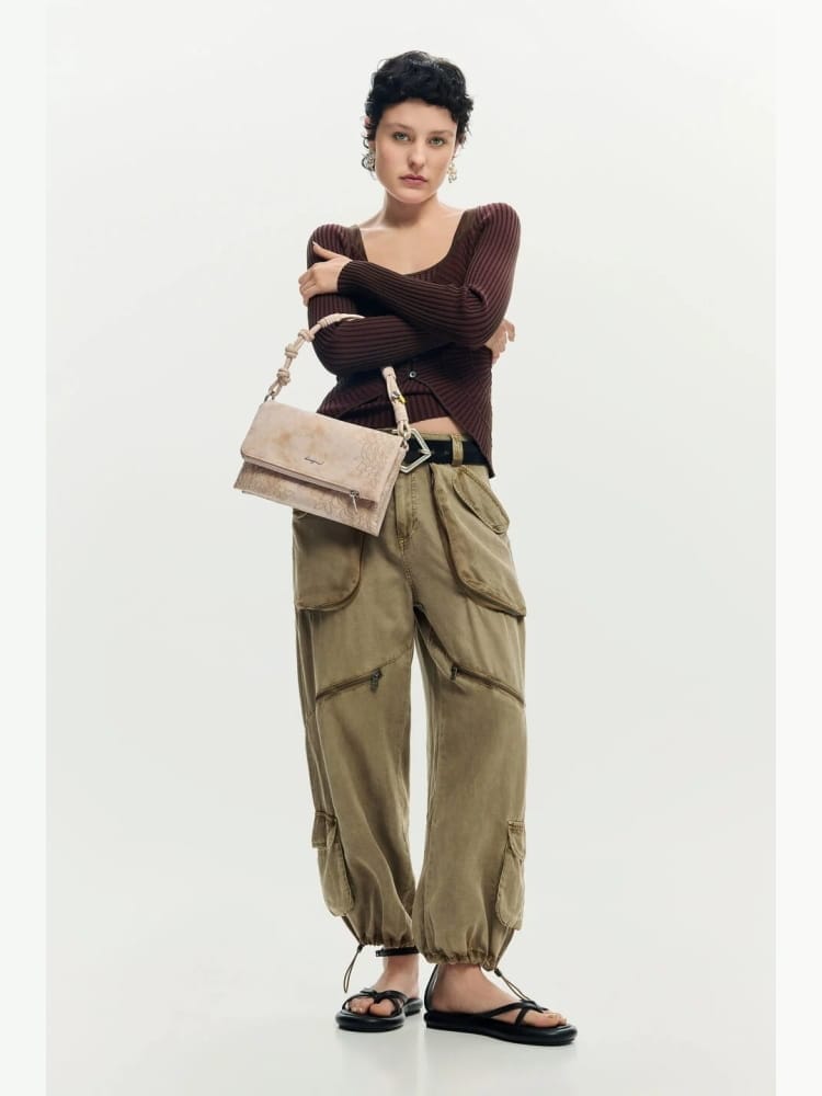 Desigual borsa a mano con tracolla sierra in ecopelle beige chiaro con riocamo murano