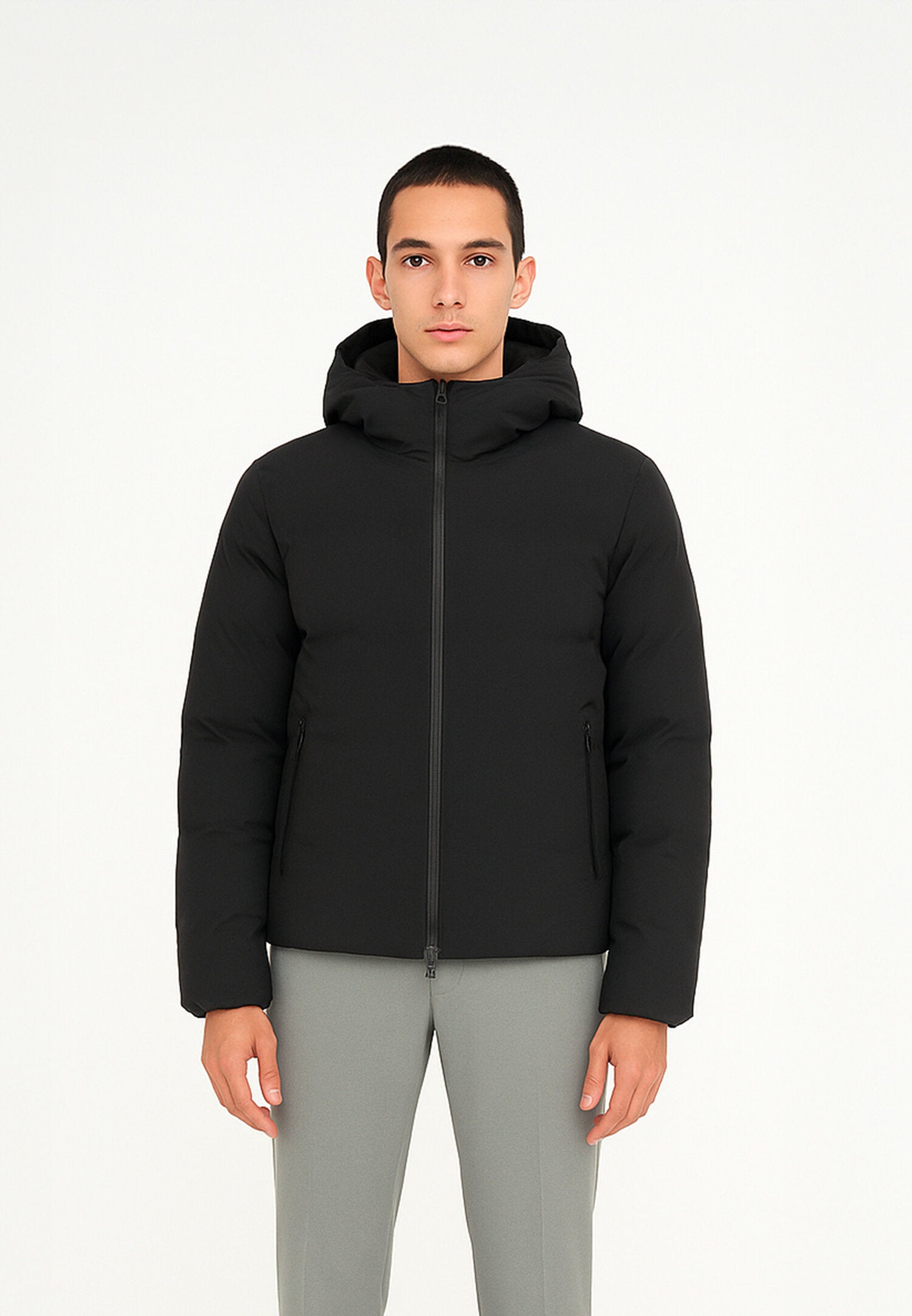 Canadiens Giubbotto Nero Uomo In Tessuto Con Cappuccio Invernale AI25