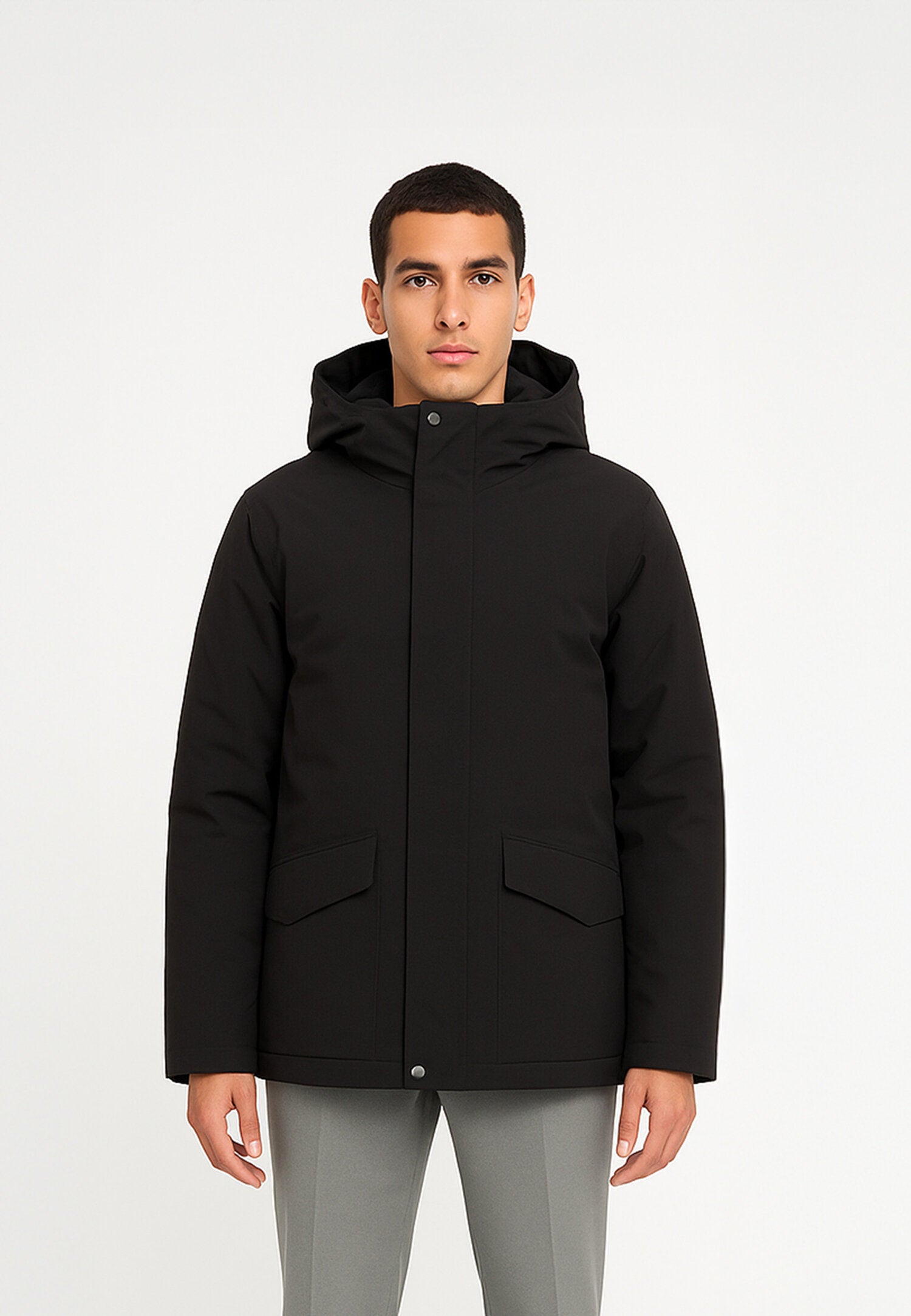 Canadiens Giubbotto Nero Uomo In Tessuto Con Cappuccio Invernale AI25