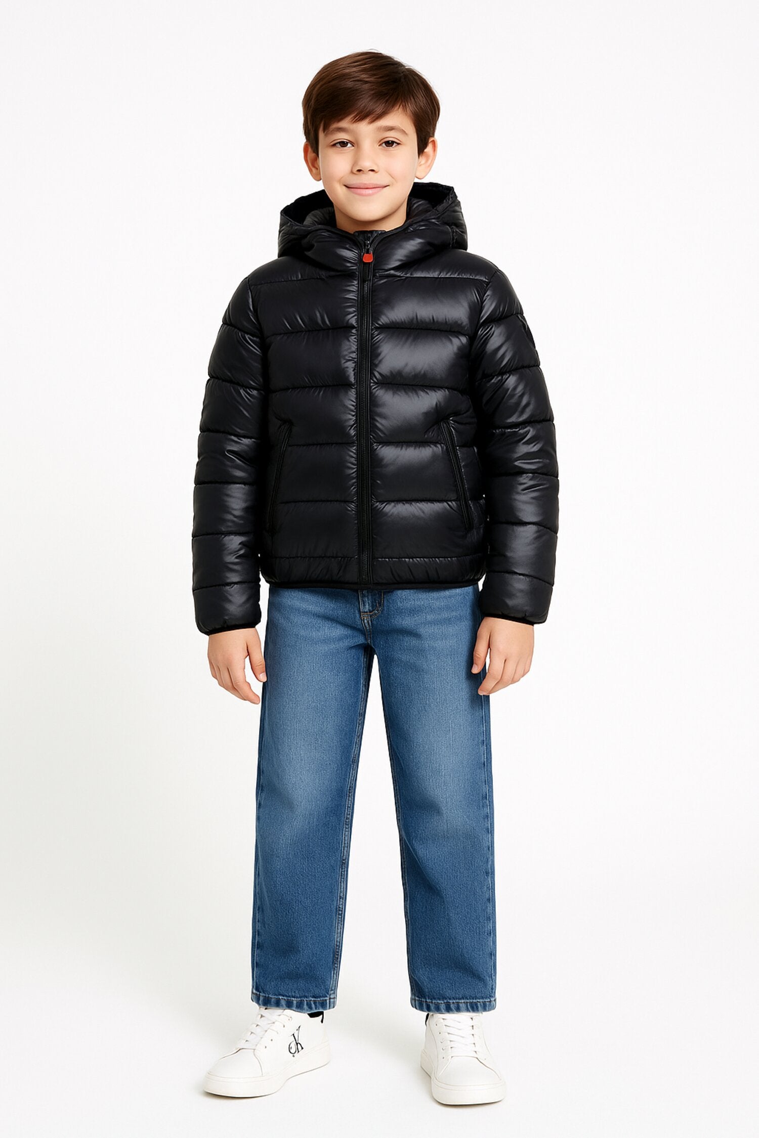 Save The Duck Giubbotto Nero Bambino In Nylon Con Cappuccio Invernale AI25