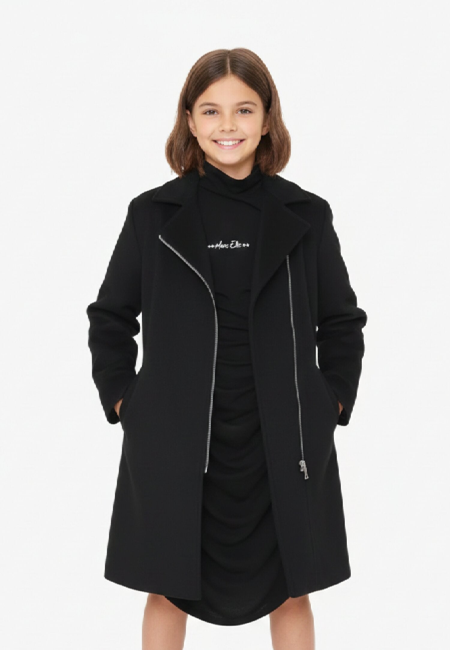 Gaelle Paris Cappotto Nero Bambina In Poliestere Maniche Lunghe Elegante AI25