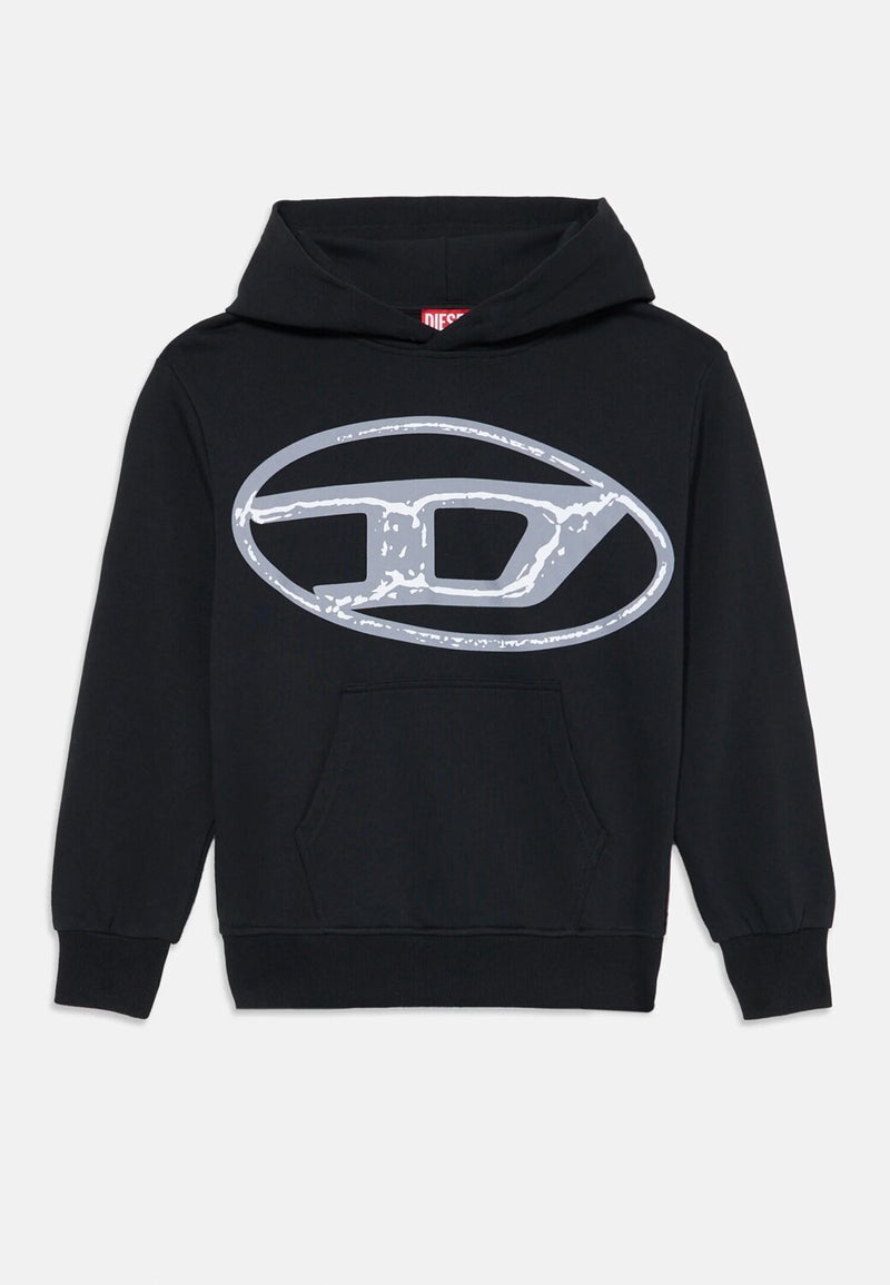 Diesel felpa bambino ragazzo nera con cappuccio cotone logo maxi - NERO | CammarataMode