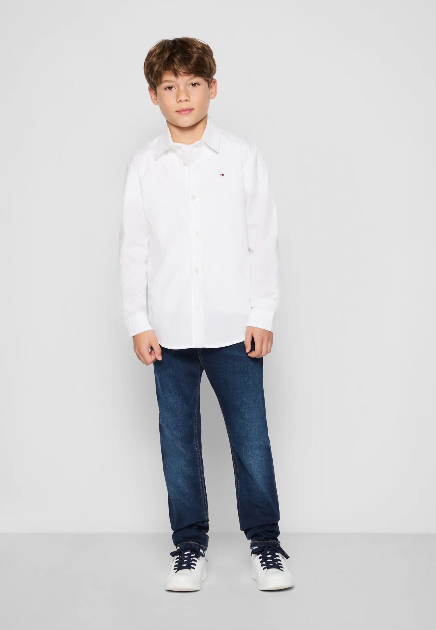 Tommy Hilfiger Camicia Bianca Ragazzo In Cotone Con Bottoni Elegante PE26