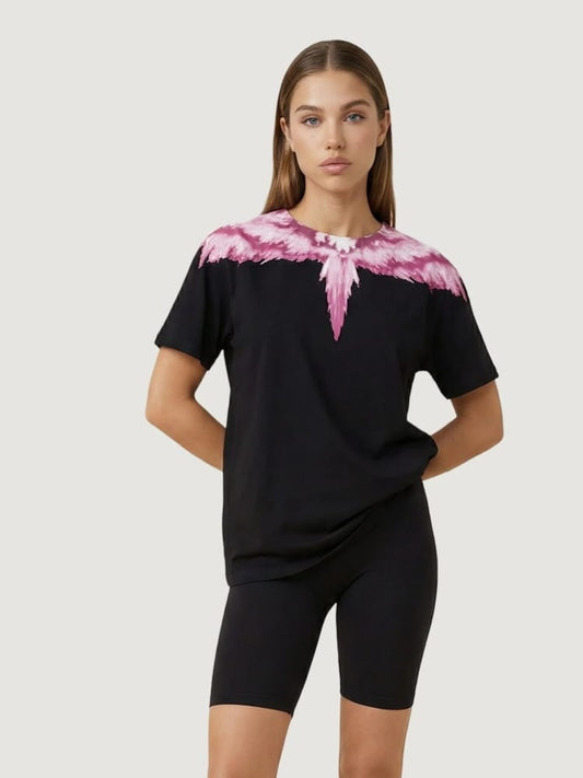 Marcelo Burlon tshirt nera donna maxi logo fucsia
