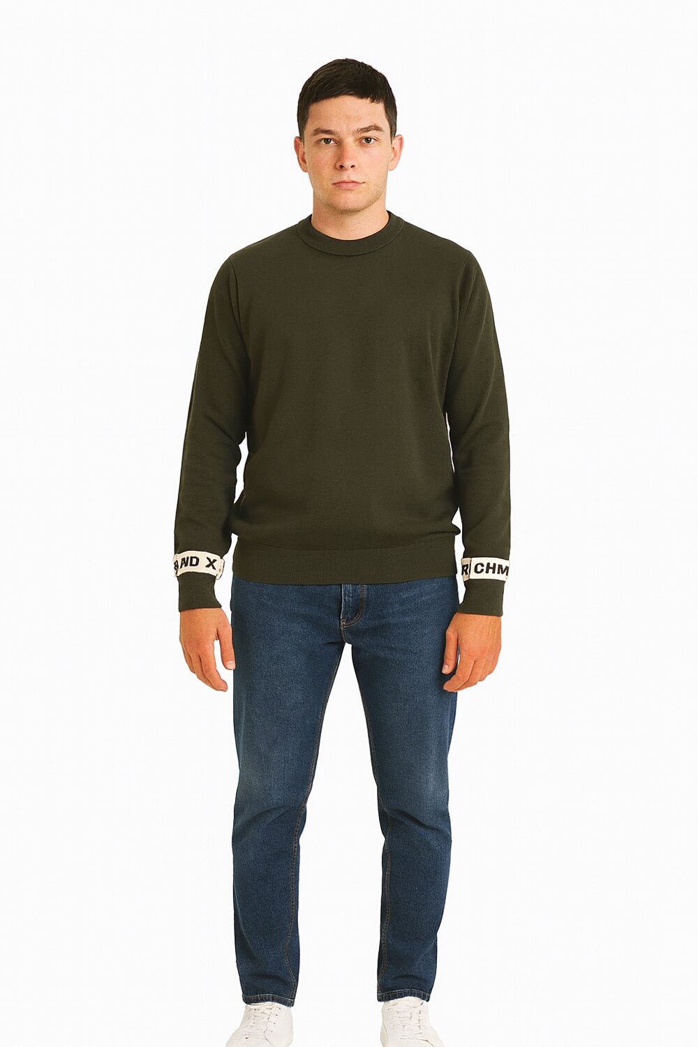 John Richmond maglia uomo lana verde collo tondo polsini logo | CammarataMode