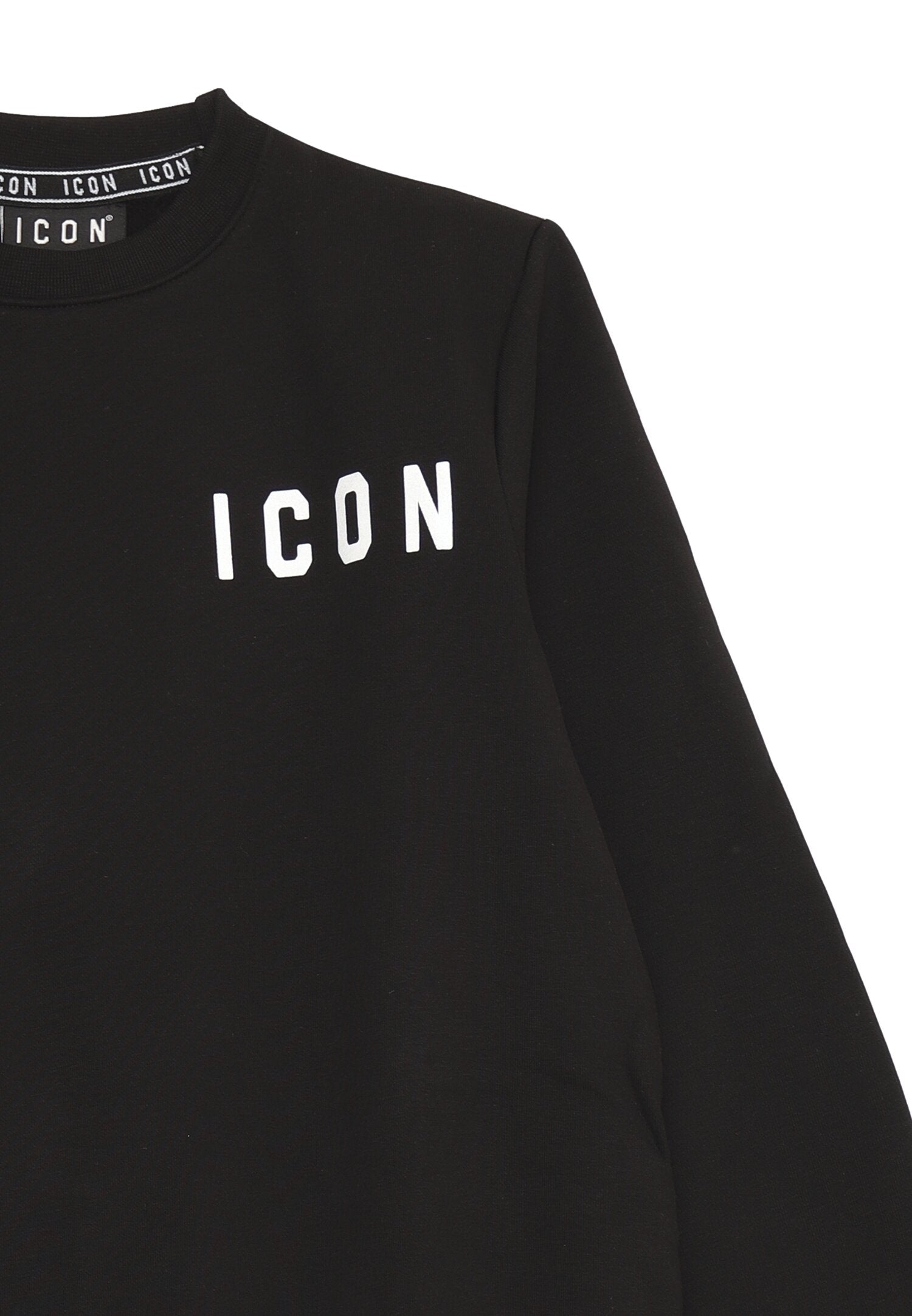 Icon Felpa Nera Bambino In Cotone Girocollo Passeggio AI25