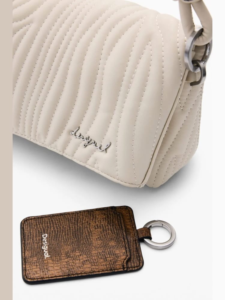 Desigual borsa trokel ecru con tracolla in ecopelle bianca