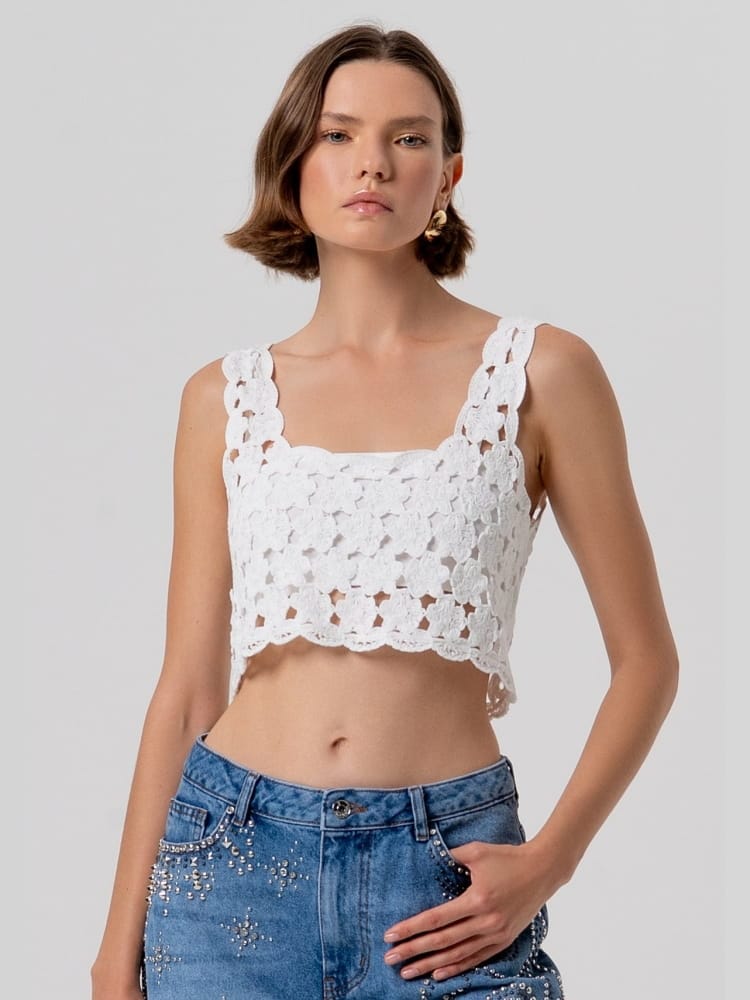 Fracomina top cropped in pizzo bianco