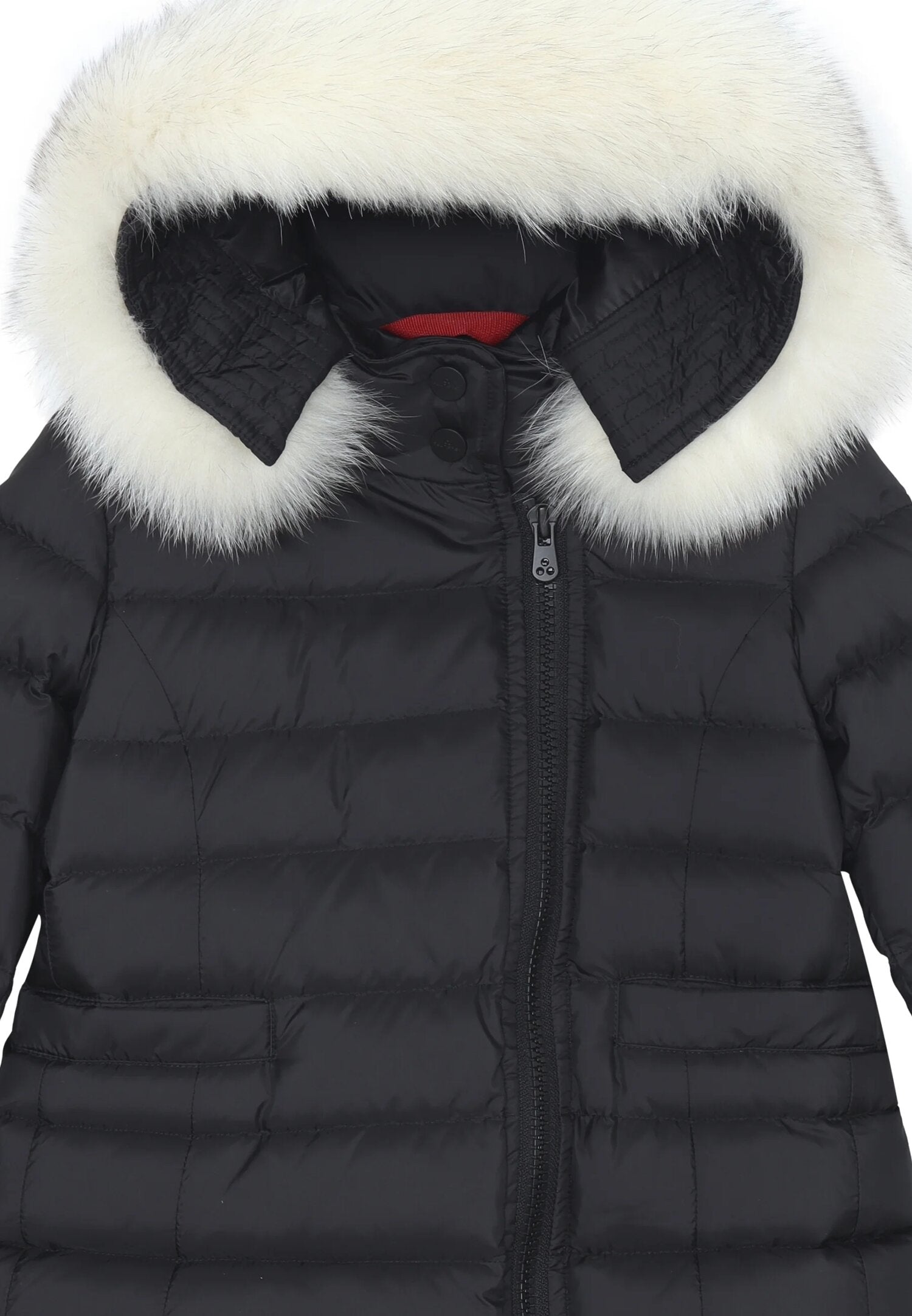 Peuterey piumino lungo neonata nero con cappuccio e bordo pelliccia